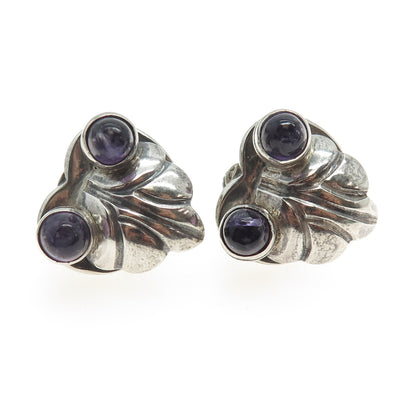 SANBORNS 925 Sterling Silver Vintage Mexico Real Amethyst Screw Back Earrings