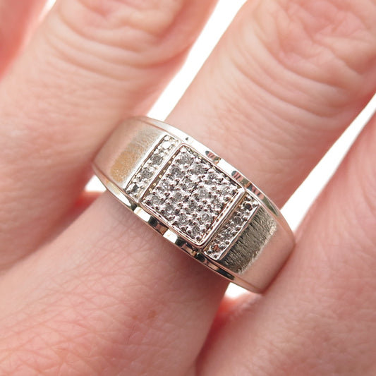 925 Sterling Silver Real Round-Cut Diamond Signet Ring Size 10.25