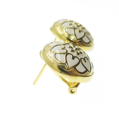 HAN 925 Sterling Silver Gold Plated Enamel Heart Floral Omega Back Earrings