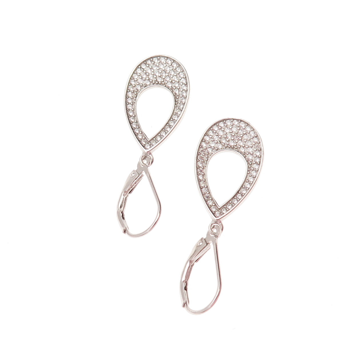 925 Sterling Silver Round-Cut C Z Teardrop Dangle Earrings