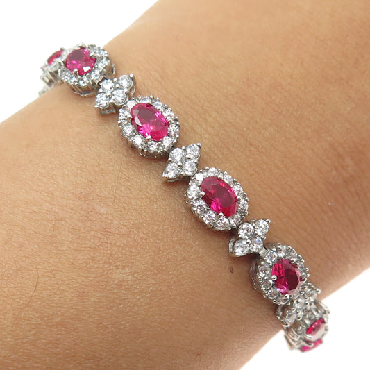 AMC Jewelry 925 Sterling Silver Lab-Created Ruby & C Z Bohemian Bracelet 8"