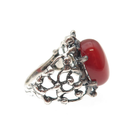 Yigal Avinoam Sterling Vintage Israel Real Carnelian Modernist Ring Size 9.75