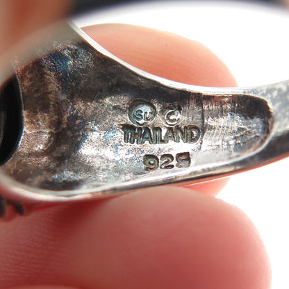 925 Sterling Silver Vintage Real Cabochon Black Onyx Oxidized Ring Size 7.25