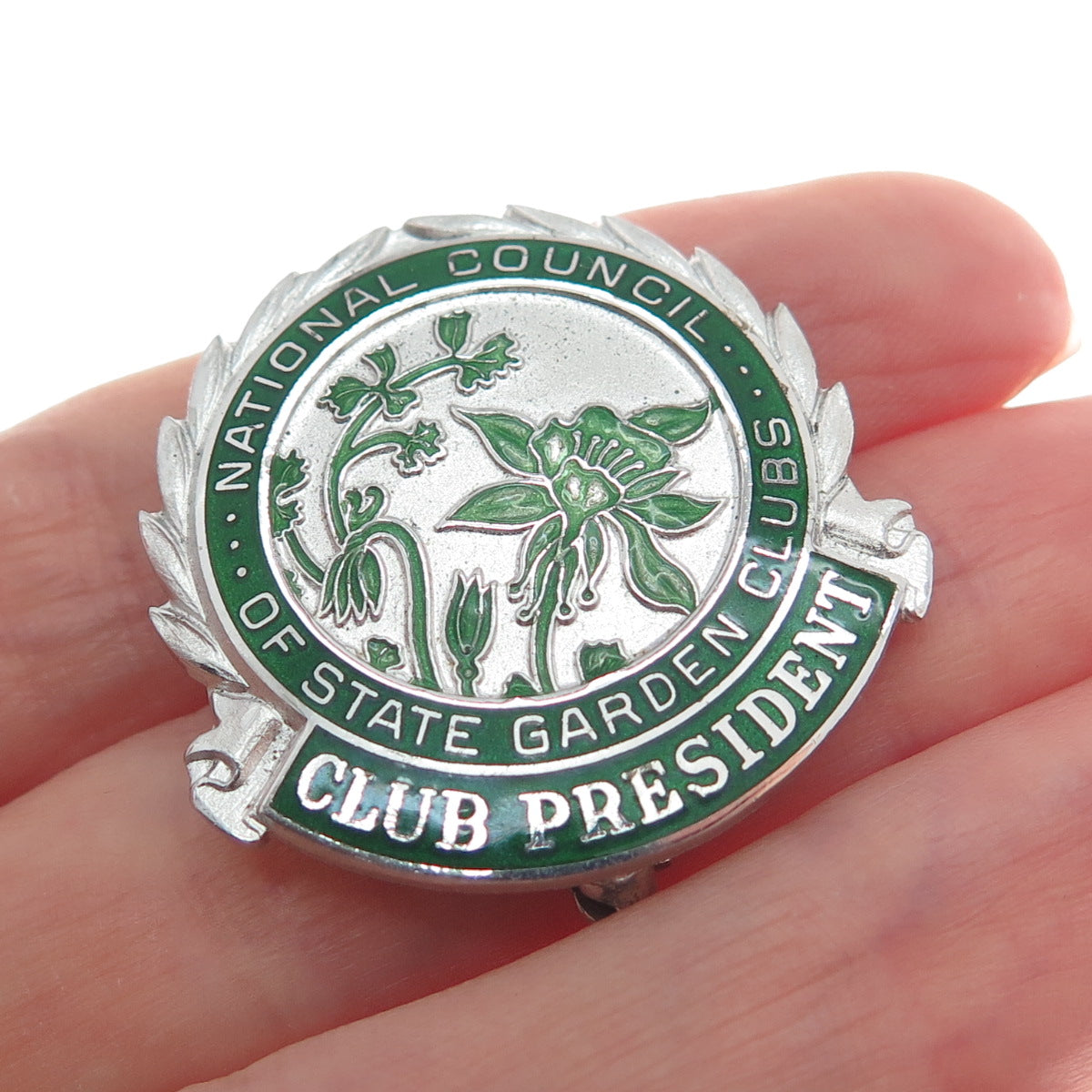 925 Sterling Silver Vintage Enamel National Council of State Garden Clubs Brooch
