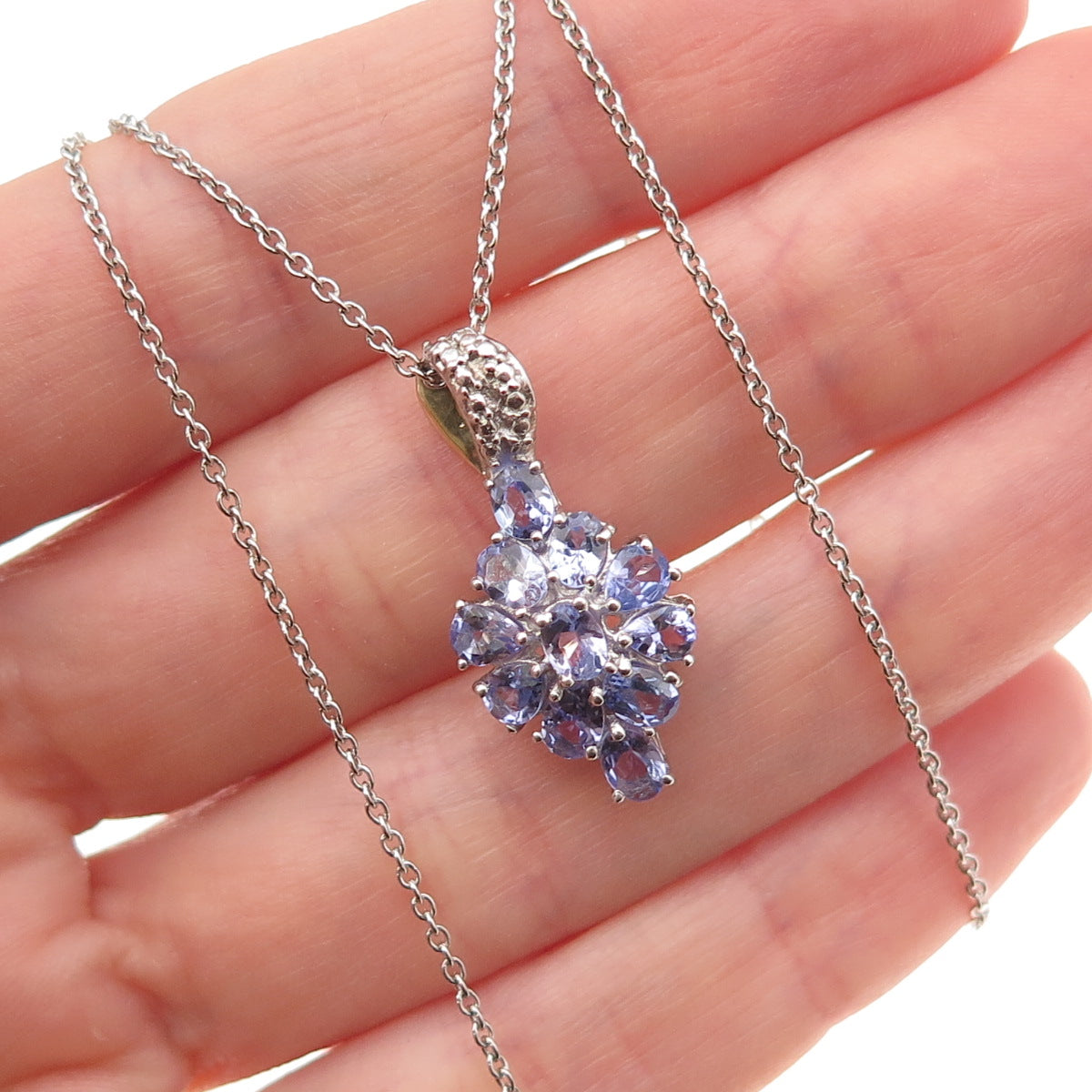 Chuck Clemency 925 Sterling Silver Real Tanzanite Cable Chain Necklace 18"