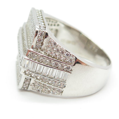 925 Sterling Silver Round & Baguette-Cut C Z Statement Ring Size 12
