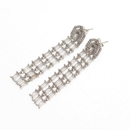 925 Sterling Silver Emerald & Round-Cut C Z Tassel Dangle Earrings