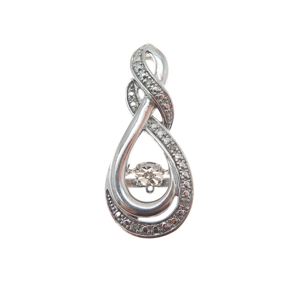925 Sterling Silver Real Round-Cut Diamond Infinity Minimalist Slide Pendant