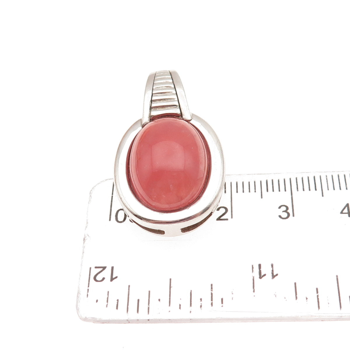 925 Sterling Silver Vintage Real Cherry Quartz Modernist Charm Pendant