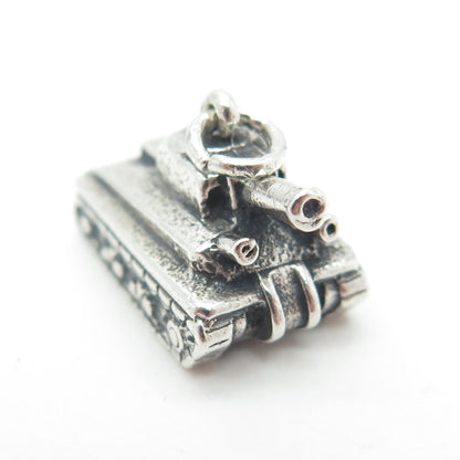 925 Sterling Silver Antique Art Deco Military Tank Minimalist 3D Charm Pendant
