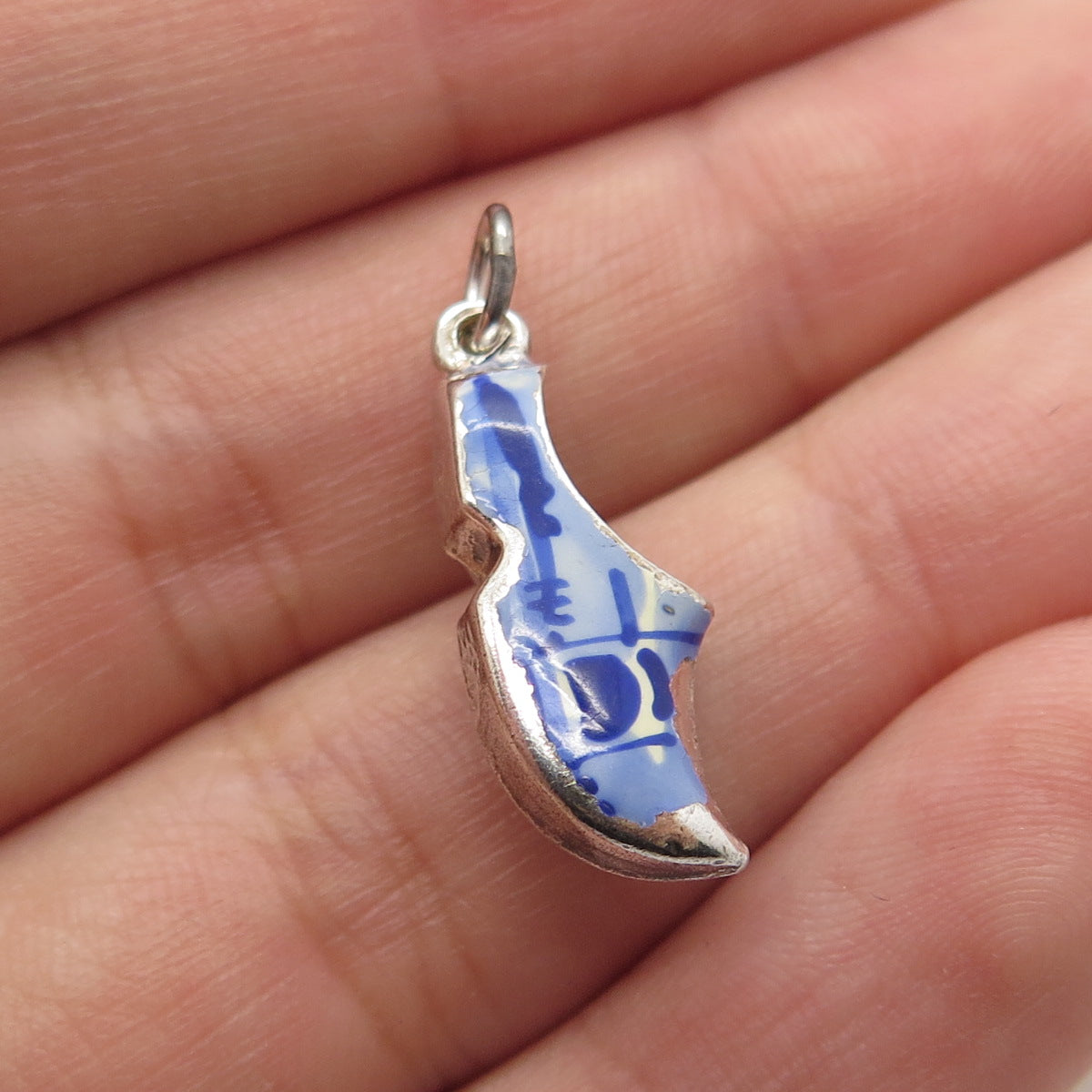 835 Silver Vintage Blue Enamel Boot Shoe Charm Pendant