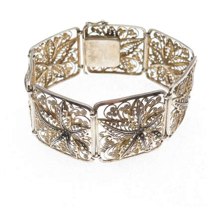 Van Lou Sterling Silver 2-Tone Antique Art Deco Germany Filigree Bracelet 7.75"