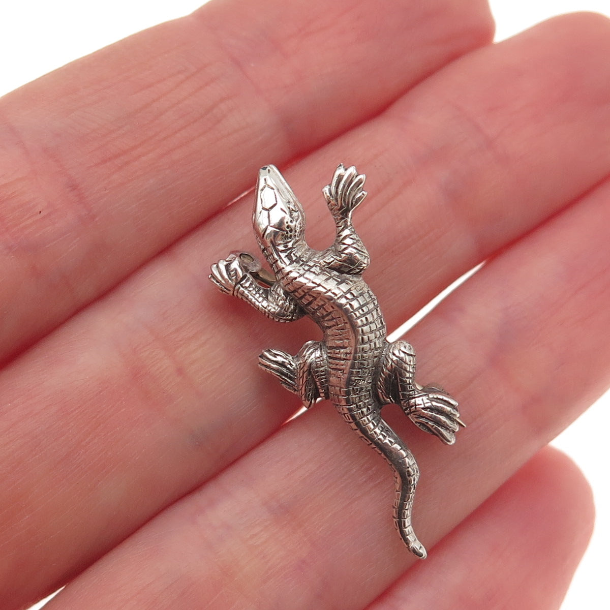 925 Sterling Silver Antique Art Deco Lizard Oxidized Pin Brooch