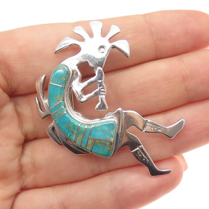 First American Traders Gallup Old Pawn Sterling Turquoise Kokopelli Pin Pendant