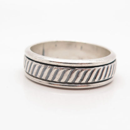 925 Sterling Silver Vintage Mexico Striped Rotating Band Ring Size 14.5