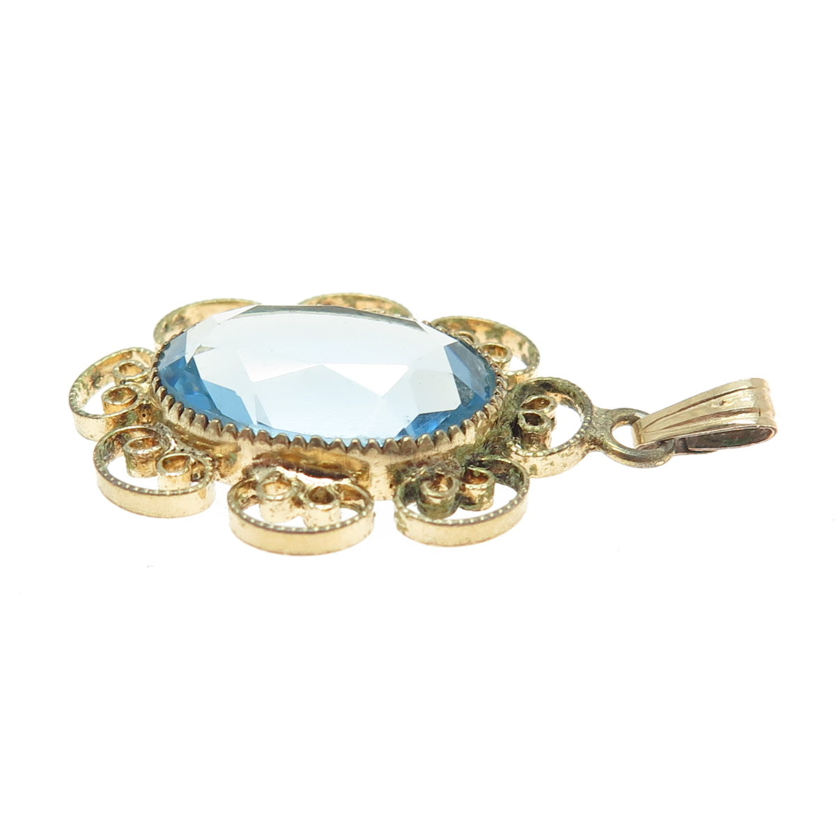 1/20 12K Gold Filled Antique Blue Oval-Cut Shaped C Z Ornate Pendant