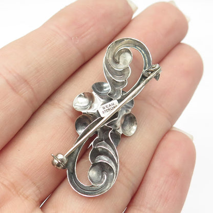 925 Sterling Silver Vintage BEAU Rose Floral Repousse Pin Brooch