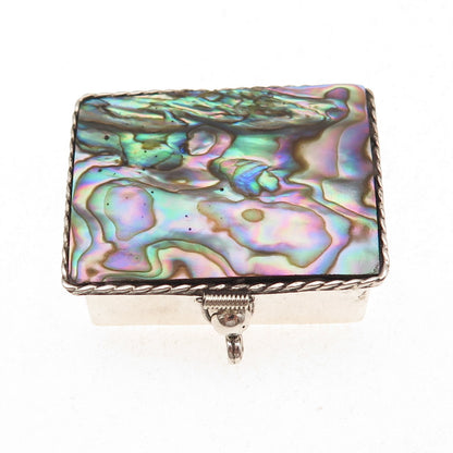 925 Sterling Silver Vintage Mexico Real Abalone Shell Oxidized Pill / Snuff Box