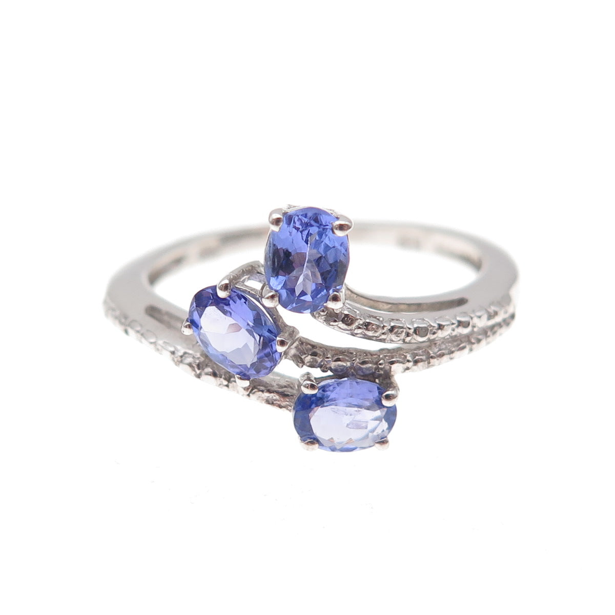Chuck Clemency 925 Sterling Silver Real Oval-Cut Tanzanite Bypass Ring Size 8.25