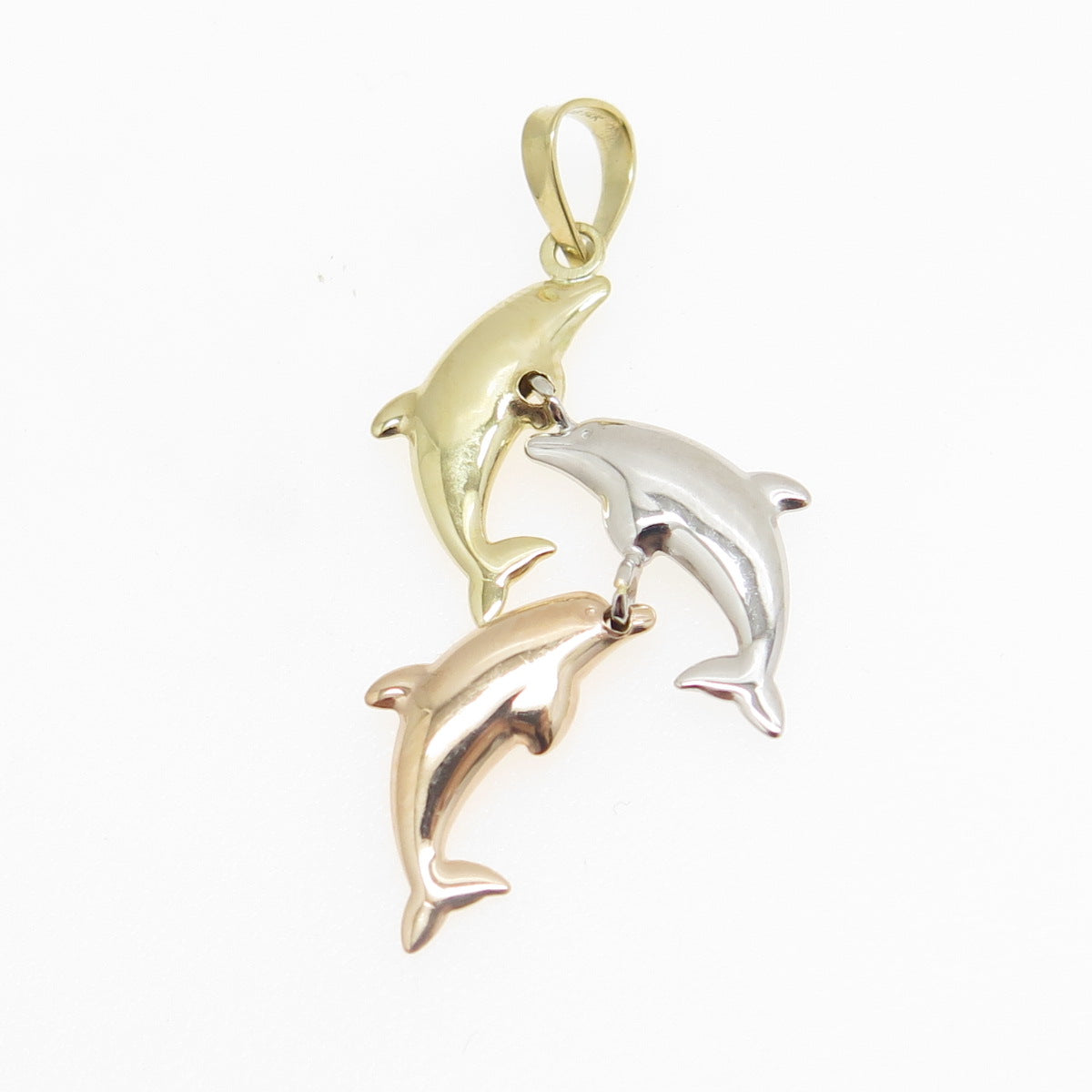 14K Yellow Rose & White Gold Friendly Dolphin Charm Pendant