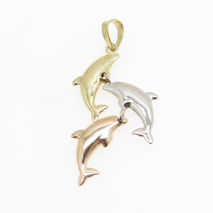 14K Yellow Rose & White Gold Friendly Dolphin Charm Pendant