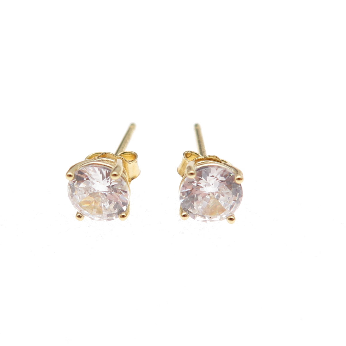 925 Sterling Silver Gold Plated Round-Cut C Z Stud Earrings