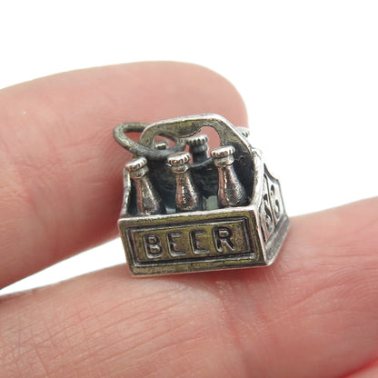 BEAU 925 Sterling Silver Antique Art Deco Beer Case Minimalist 3D Charm Pendant