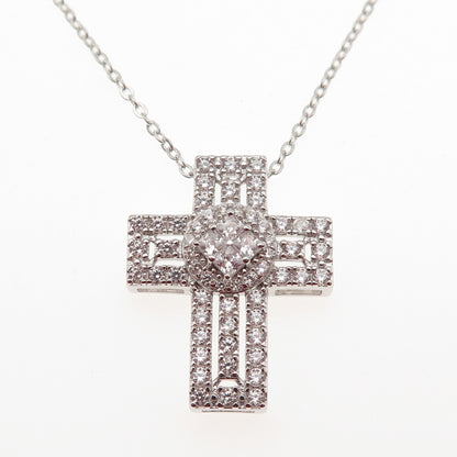 DEE BERKLE Sterling Silver Round & Princess-Cut C Z Cross Chain Necklace 16-18"