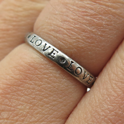 925 Sterling Silver Vintage "Love" All Around Oxidized Band Ring Size 7