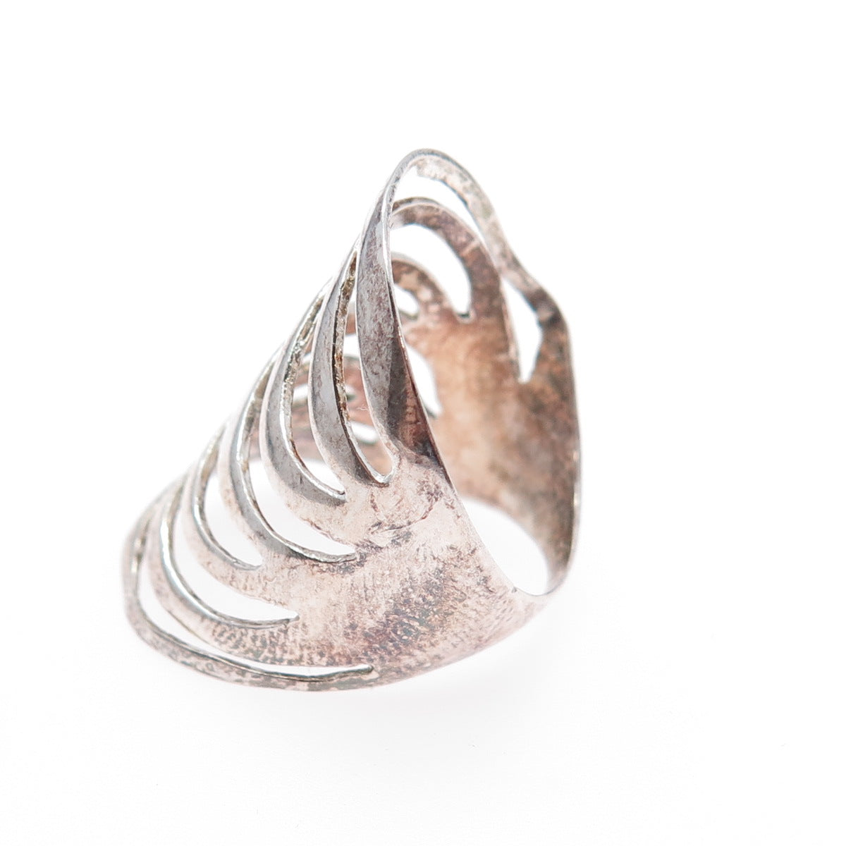 925 Sterling Silver Vintage Modernist Wavy Multi-Row Oxidized Ring Size 6.75