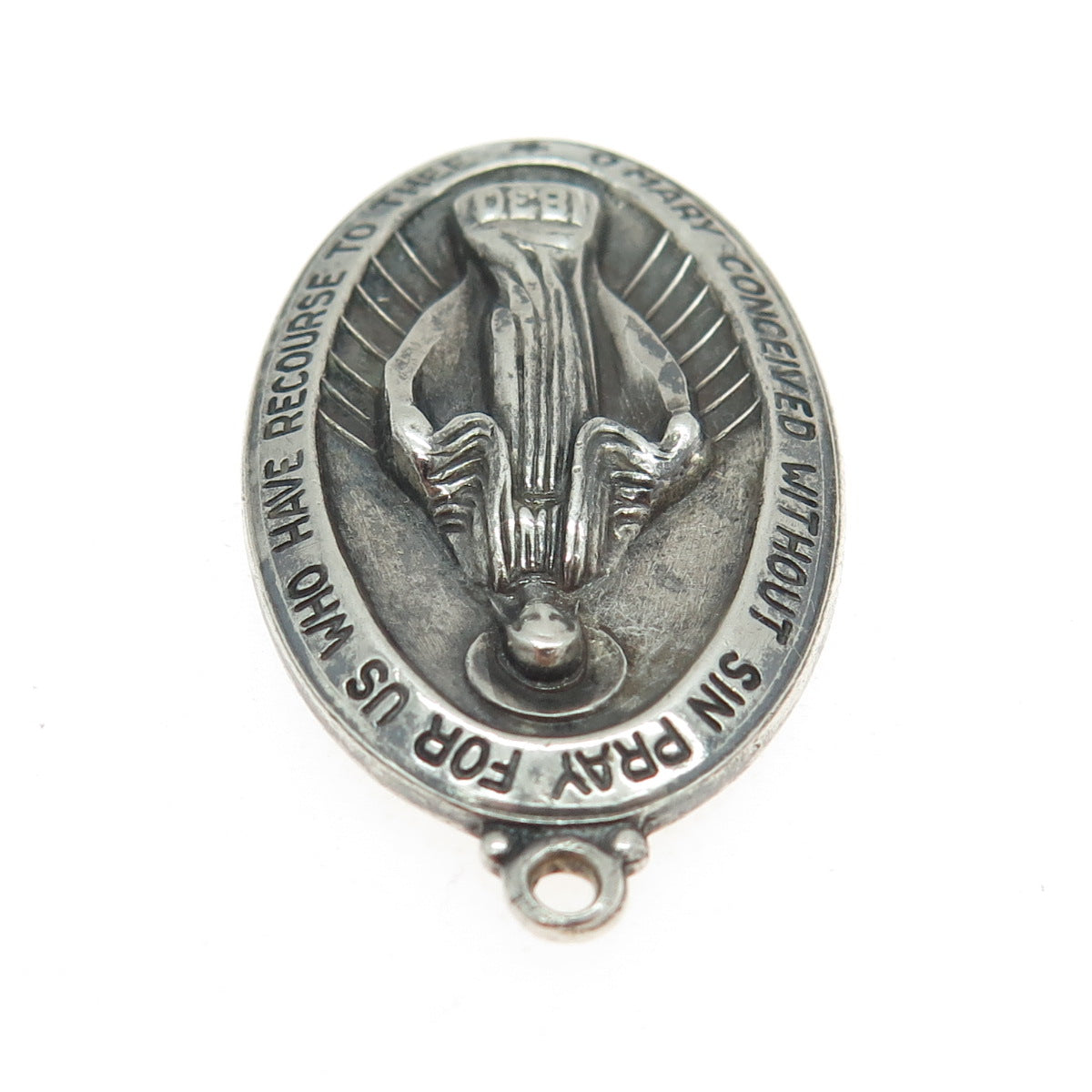 THEDA 925 Sterling Silver Antique Art Deco St. Mary Miraculous Religious Pendant