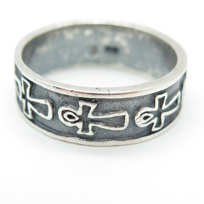 925 Sterling Silver Vintage Egyptian Ankh Oxidized Band Ring Size 12