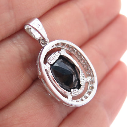 HAN 925 Sterling Silver Real Hematite & C Z Charm Pendant