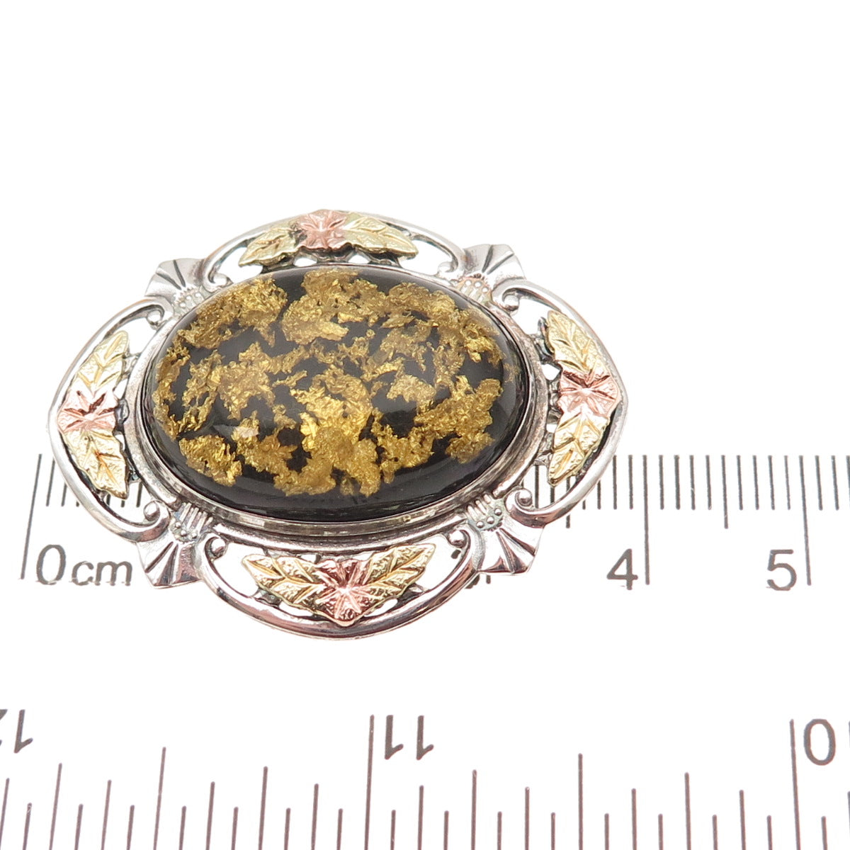 L.S. Peterson 925 Sterling Silver 12K Gold Flakes Antique Art Deco Pin Brooch