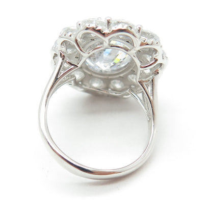 925 Sterling Silver Oval & Round-Cut C Z Ring Size 8