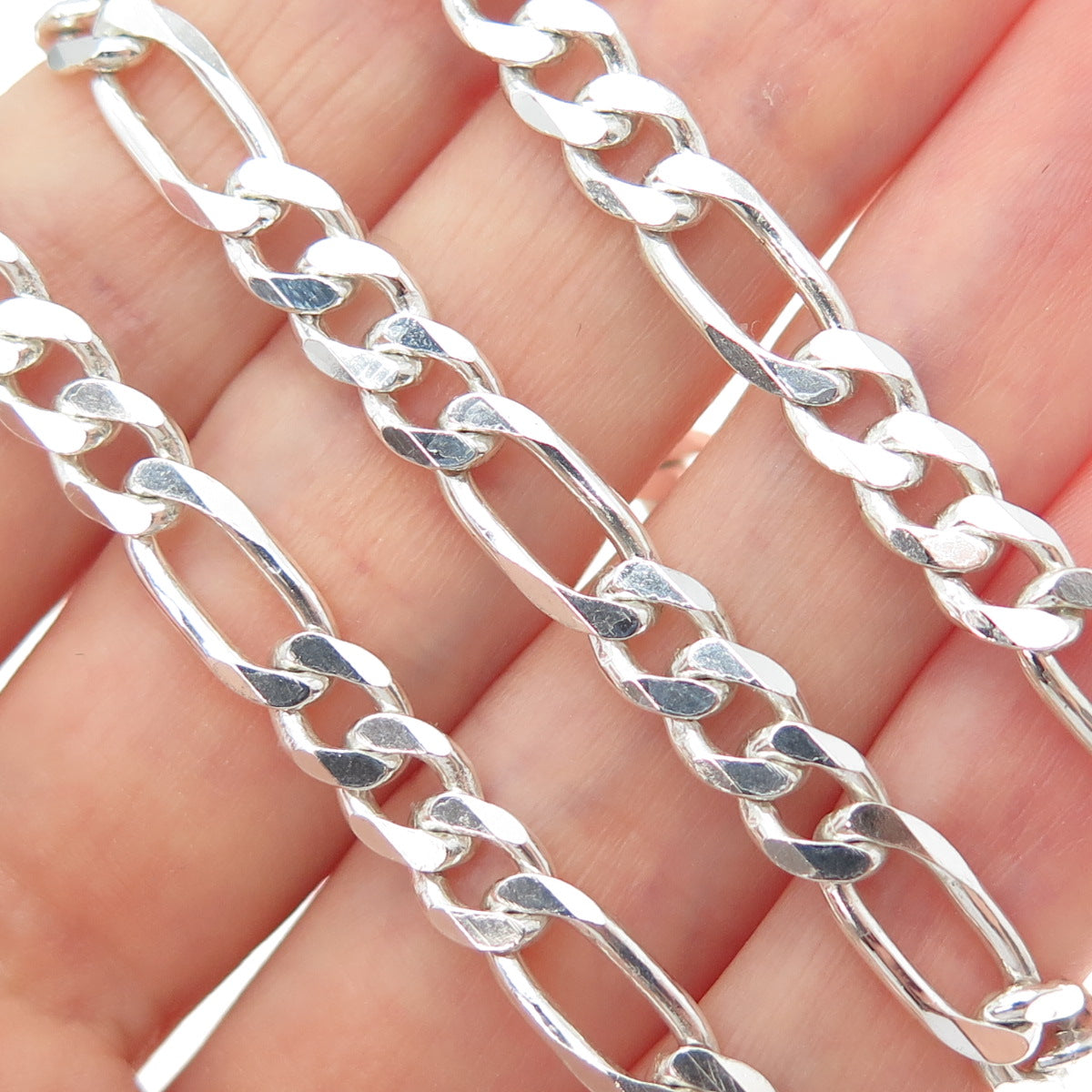 925 Sterling Silver Vintage Italy Figaro Chain Necklace 18"