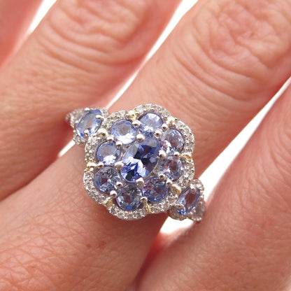 Chuck Clemency 925 Sterling Silver Real Tanzanite & White Topaz Ring Size 8