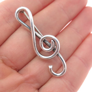 925 Sterling Silver Antique Art Deco Treble Clef Music Note Hollow Pin Brooch