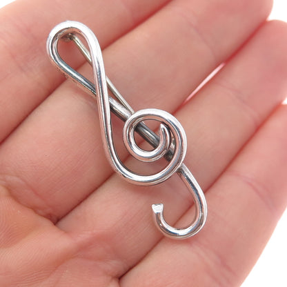 925 Sterling Silver Antique Art Deco Treble Clef Music Note Hollow Pin Brooch