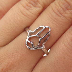 925 Sterling Silver Hamsa Amulet Ring Size 7