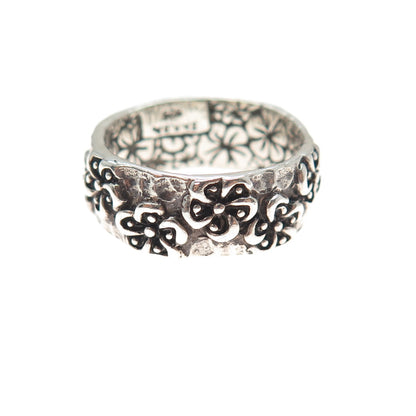 SARDA 925 Sterling Silver Vintage Flower Oxidized Band Ring Size 7.25
