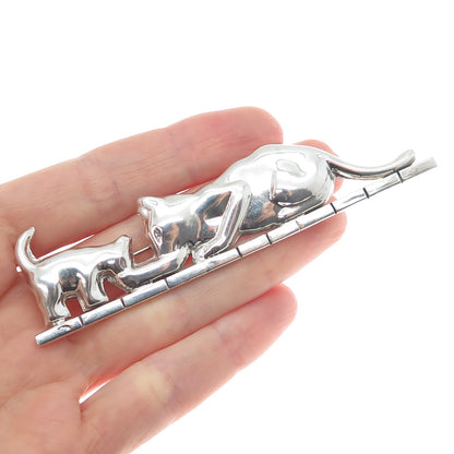 925 Sterling Silver Vintage Mexico Mom & Child Cat Pin Brooch
