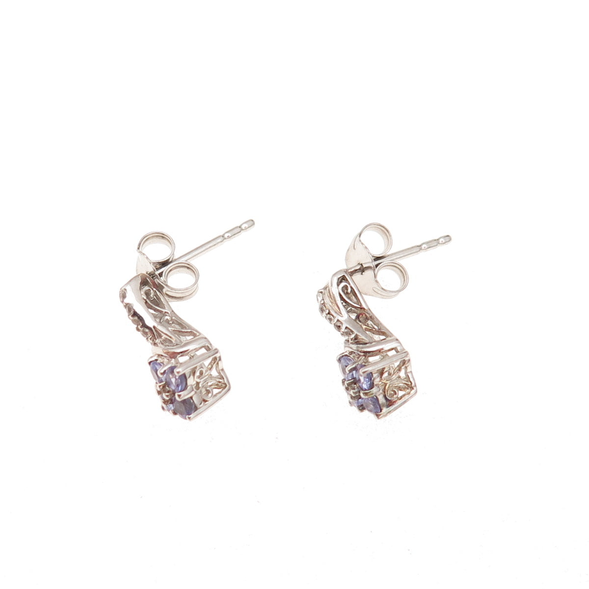 Chuck Clemency 925 Sterling Silver Real Tanzanite & White Topaz Earrings