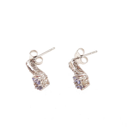 Chuck Clemency 925 Sterling Silver Real Tanzanite & White Topaz Earrings