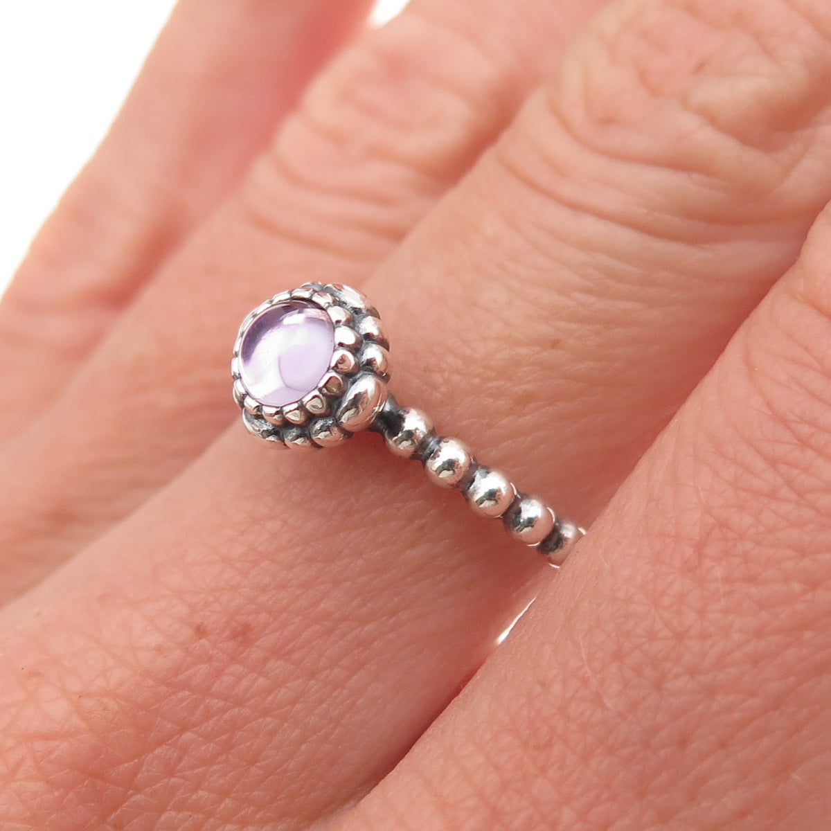 Pandora 925 Sterling Silver Real Amethyst February Birthday Blooms Ring Size 6