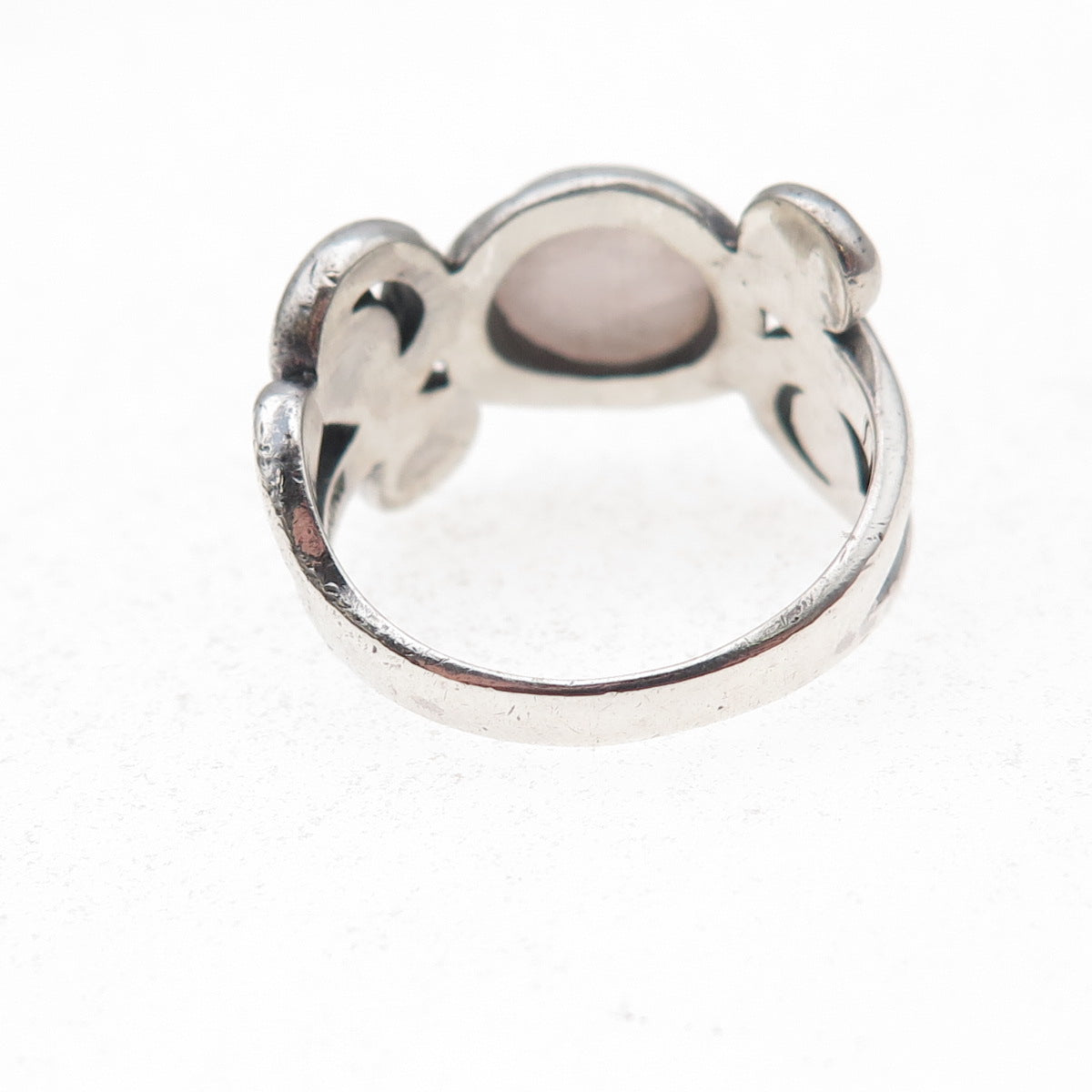 Indigo 925 Sterling Silver Vintage Real Rose Quartz Spiral Ring Size 6.75