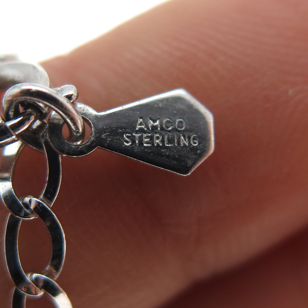 AMCO Sterling Silver Antique Art Deco Apalite Serpentine Chain Necklace 16-18"