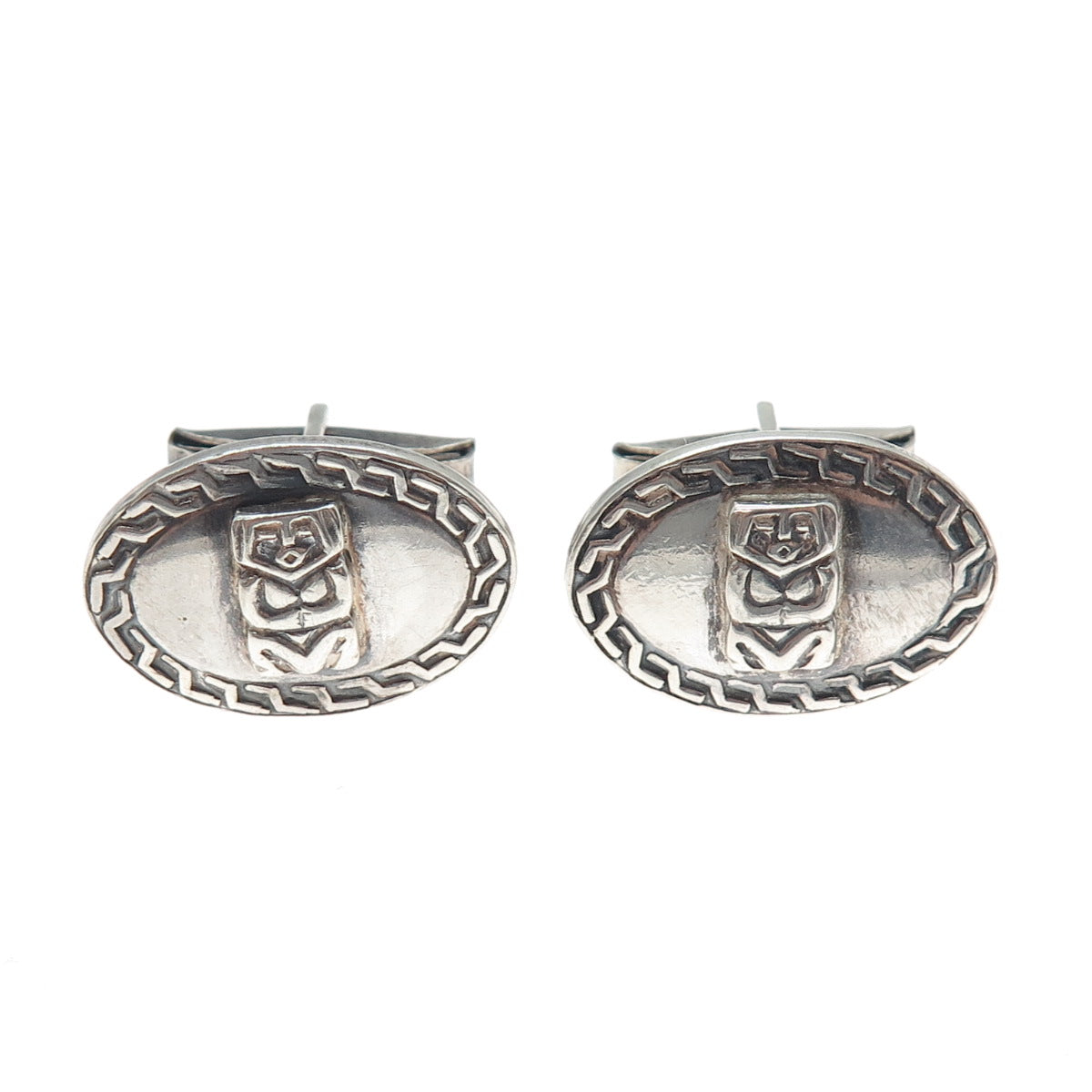 900 Silver Vintage Peruvian Goddess Oxidized Cufflinks