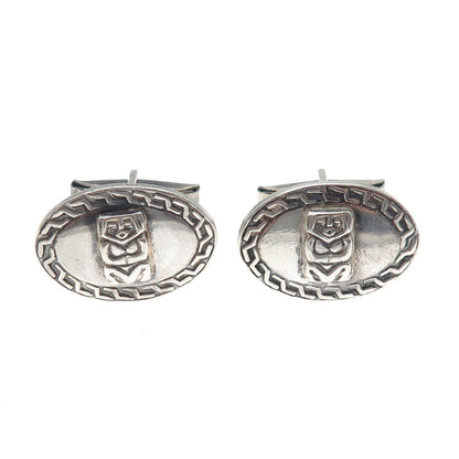900 Silver Vintage Peruvian Goddess Oxidized Cufflinks