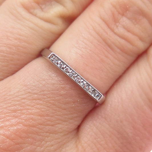 925 Sterling Silver Round-Cut C Z Stackable Bar Ring Size 8.25